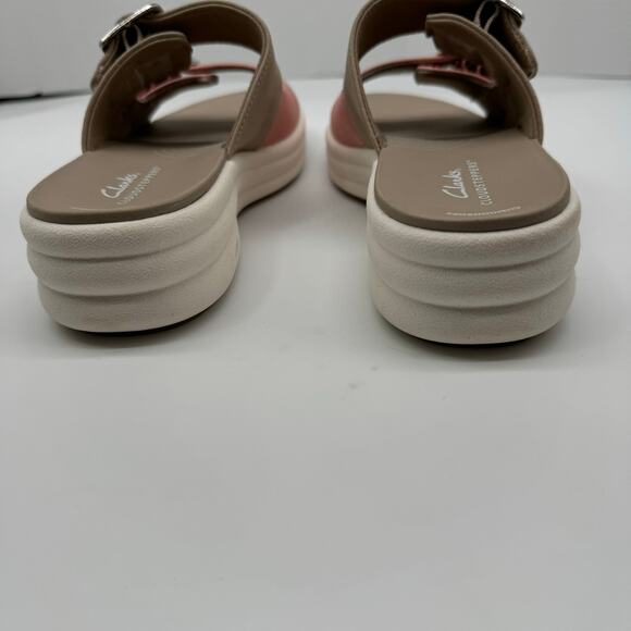 Clarks Cloudsteppers Womens Size 8M Drift Buckle Peach Combine Rose Khaki Slides - Picture 6 of 8